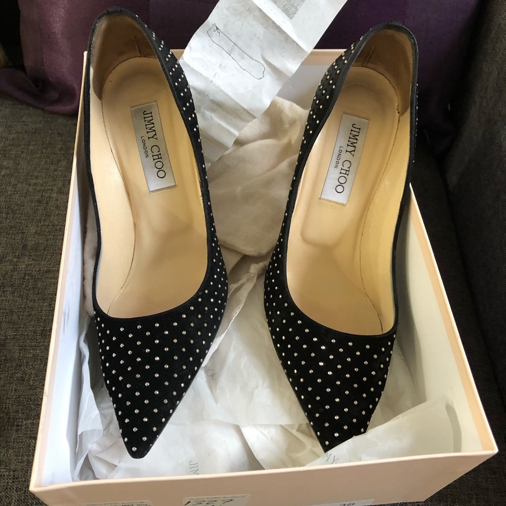 Jimmy Choo London Black Suede Pumps w/ mini studs